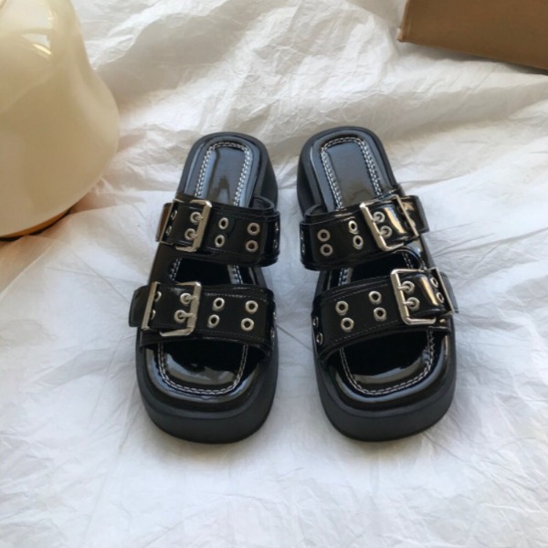 투웨이 버클 스트랩 샌들 쪼리 밴딩 통굽 키높이 슬리퍼 실버 225mm - 상세 이미지 5