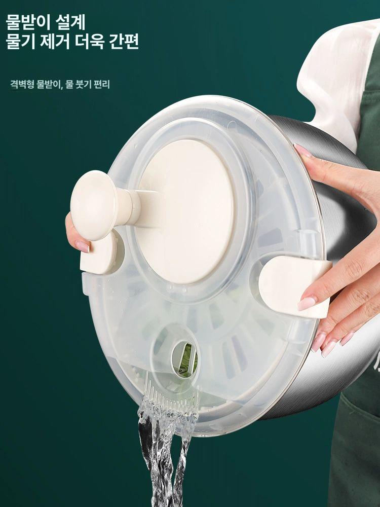 스테인리스 수동 야채탈수기 샐러드 과일 채소 물기제거 회전식 바구니 304 스테인리스 스틸 탈수기 - 상세 이미지 4