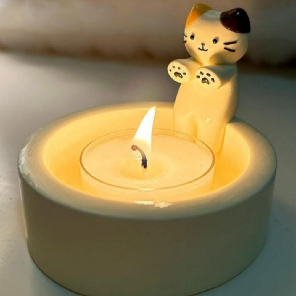 귀여운 밤고양이 캔들홀더 촛불 받침대 티라이트 인테리어 데이트 도자기 - 상세 이미지 2