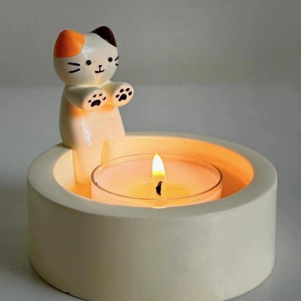 귀여운 밤고양이 캔들홀더 촛불 받침대 티라이트 인테리어 데이트 도자기 - 상품 이미지