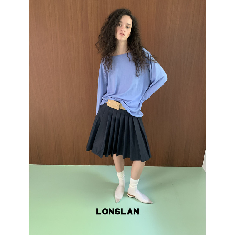 LONSLAN 론슬란 플리츠 미디스커트 봄 여름 여성 치마 - 상세 이미지 5
