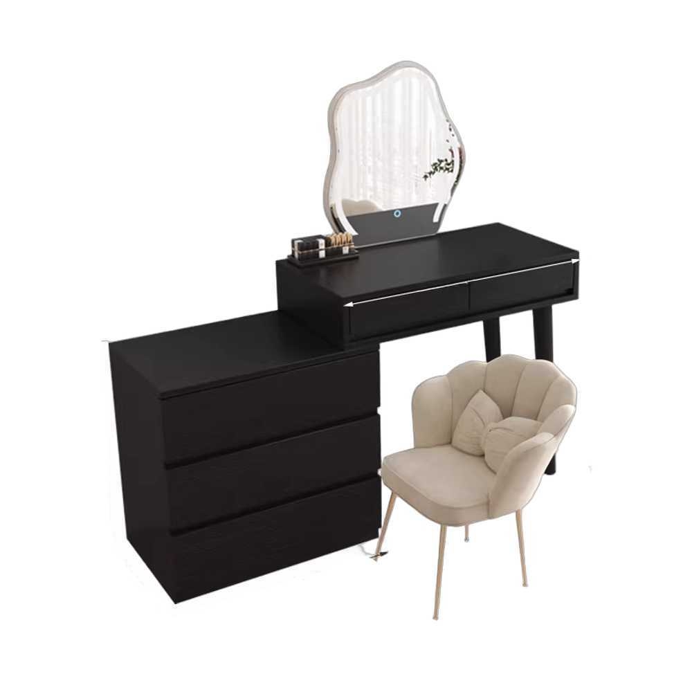 블랙 화장대 서랍장 안방 디자인 메이크업 테이블 40cm 3단서랍+80cm 책상+의자 - 상품 이미지