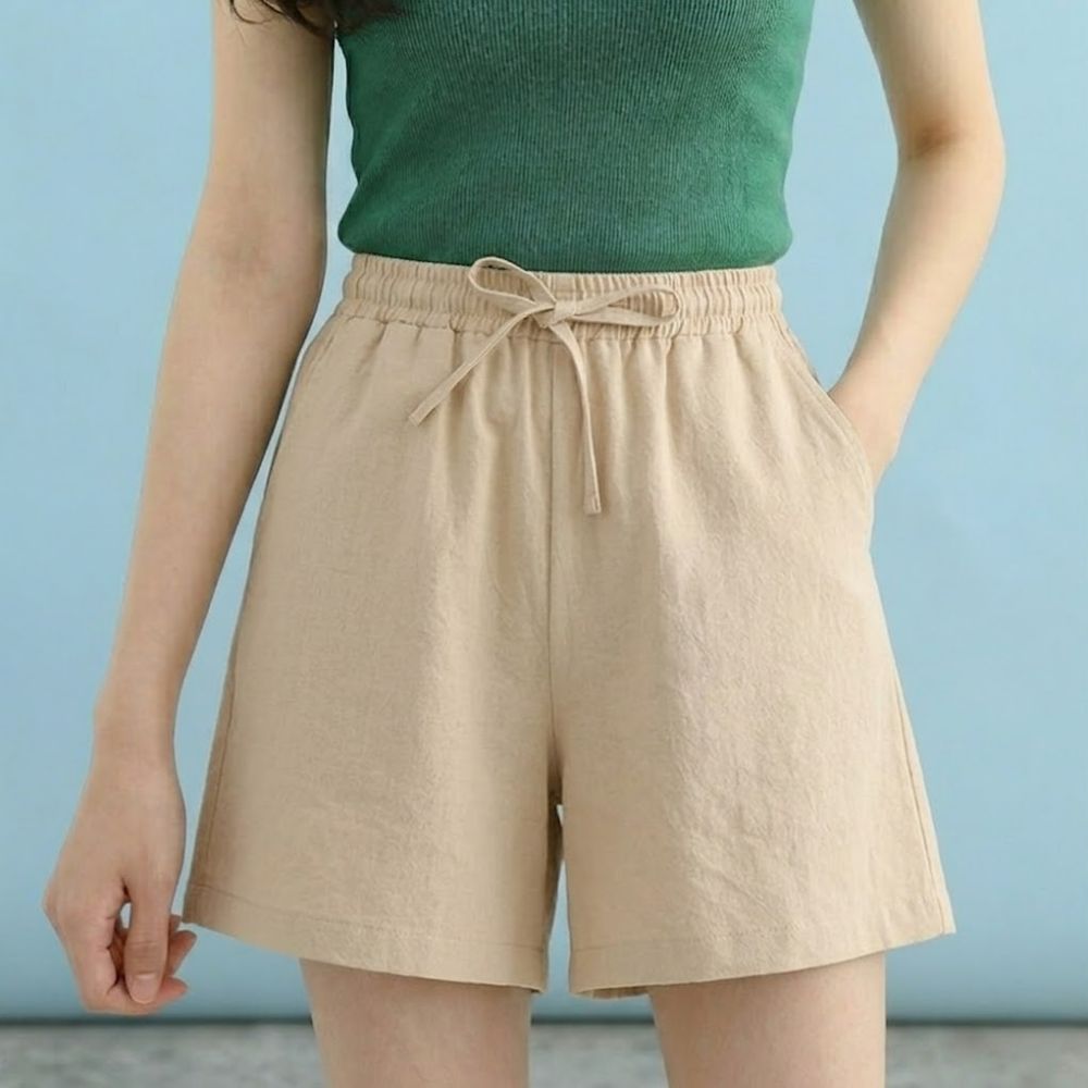 여성린넨반바지 마반바지 통넓은 여자고무줄 여성3부 쿨 - 상품 이미지