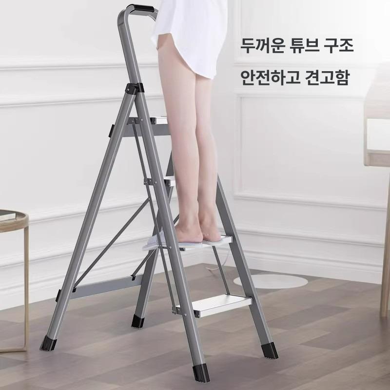 알루미늄 접이식 가정용 실내 다용도 경량 미니 인도어 업그레이드 알루미늄 발판 화이트3단 강화 두꺼운 - 상세 이미지 4