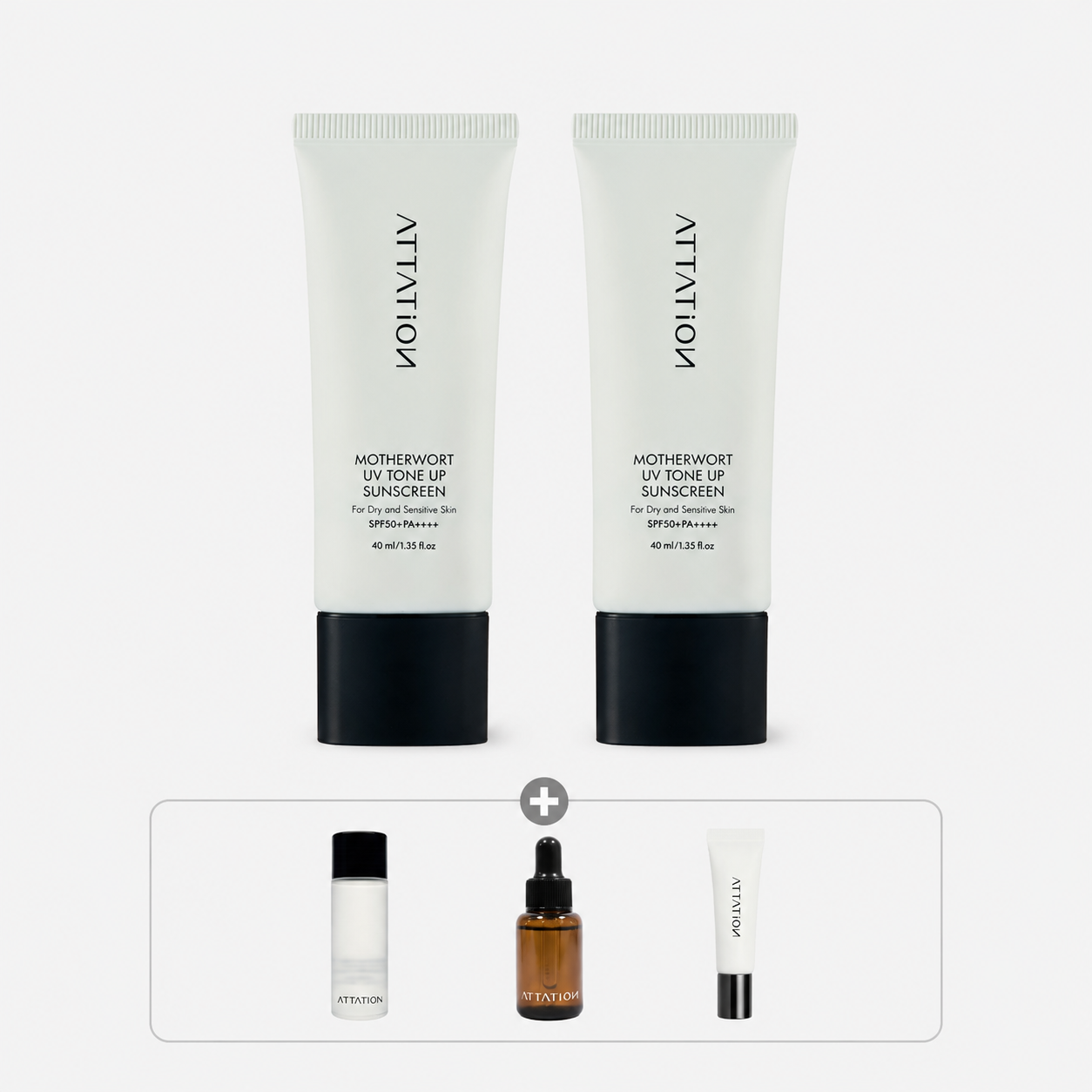 어테이션 익모초 유브이 톤업 선크림 SPF50+/PA++++ 듀오 (+기초3종 미니어처) - 상품 이미지