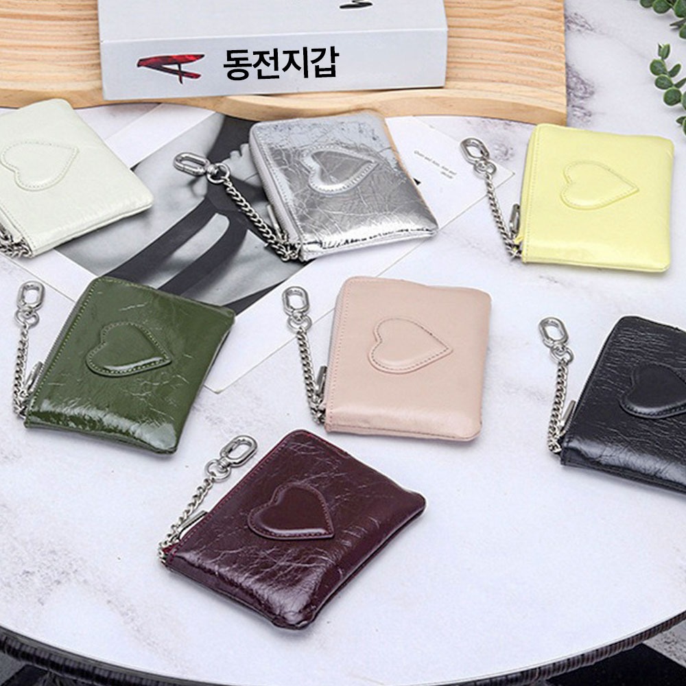 여성 천연 가죽 동전 지갑 고급 소가죽 하트 미니 작은 카드지갑 - 상세 이미지 2