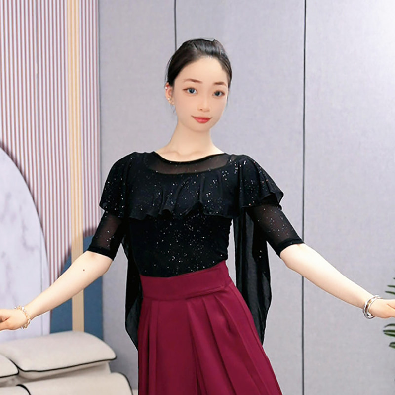라틴 왈츠 댄스옷 여성 사교 스포츠 라인 댄스 상의 공연복 - 상세 이미지 5