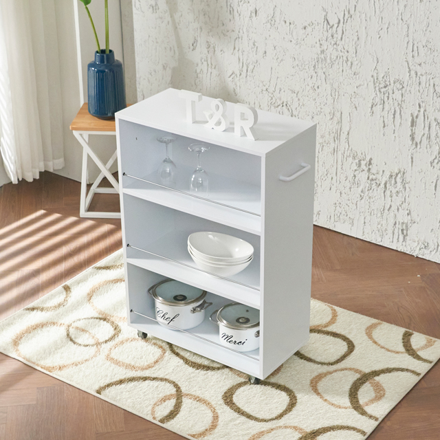 가구의서 슬라이딩 주방 틈새 수납장 600x300x880mm, 3단, 화이트 - 상품 이미지