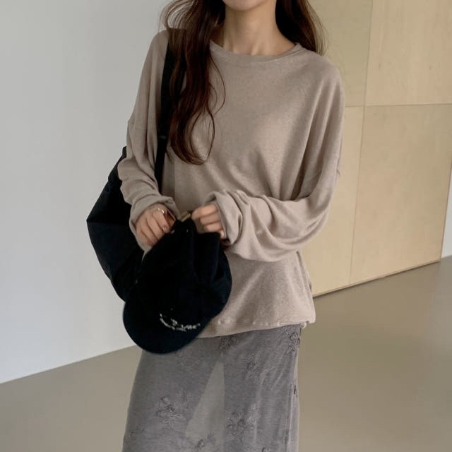 린넨맨투맨 여성여름긴팔티셔츠 얇은맨투맨 루즈핏 시스루 긴팔 여름 무지 - 상품 이미지