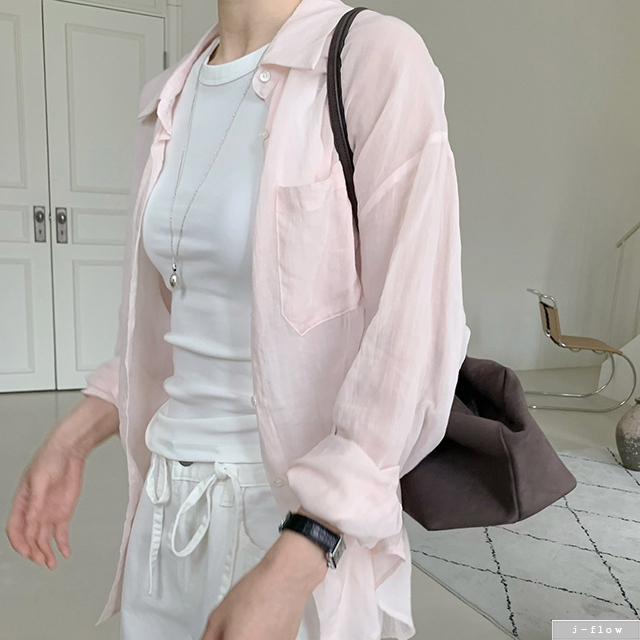 마운드 루즈핏 내추럴 린넨 카라 셔츠 4col 봄 여름 라이트 시스루 포켓 제이플로우 - 상세 이미지 5