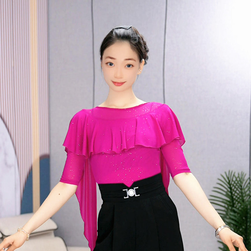 라틴 왈츠 댄스옷 여성 사교 스포츠 라인 댄스 상의 공연복 - 상세 이미지 3