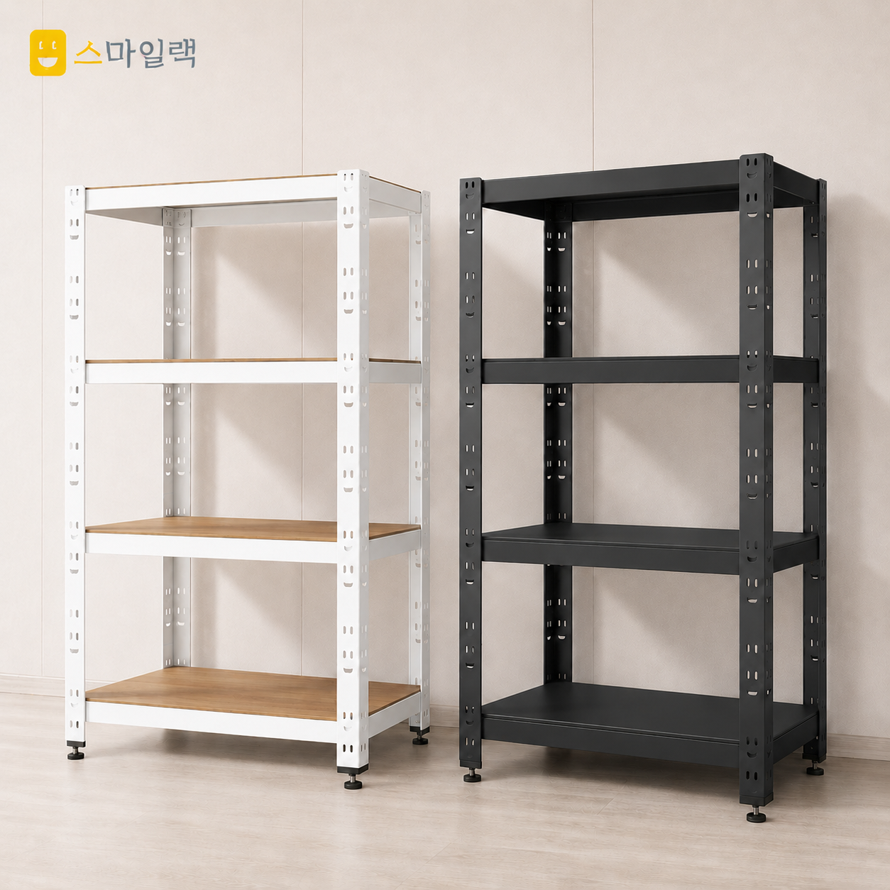 스마일랙 철제선반 조립식 앵글 베란다 세탁기 무볼트 경량 창고 백색 50x30x120 4단 - 상품 이미지