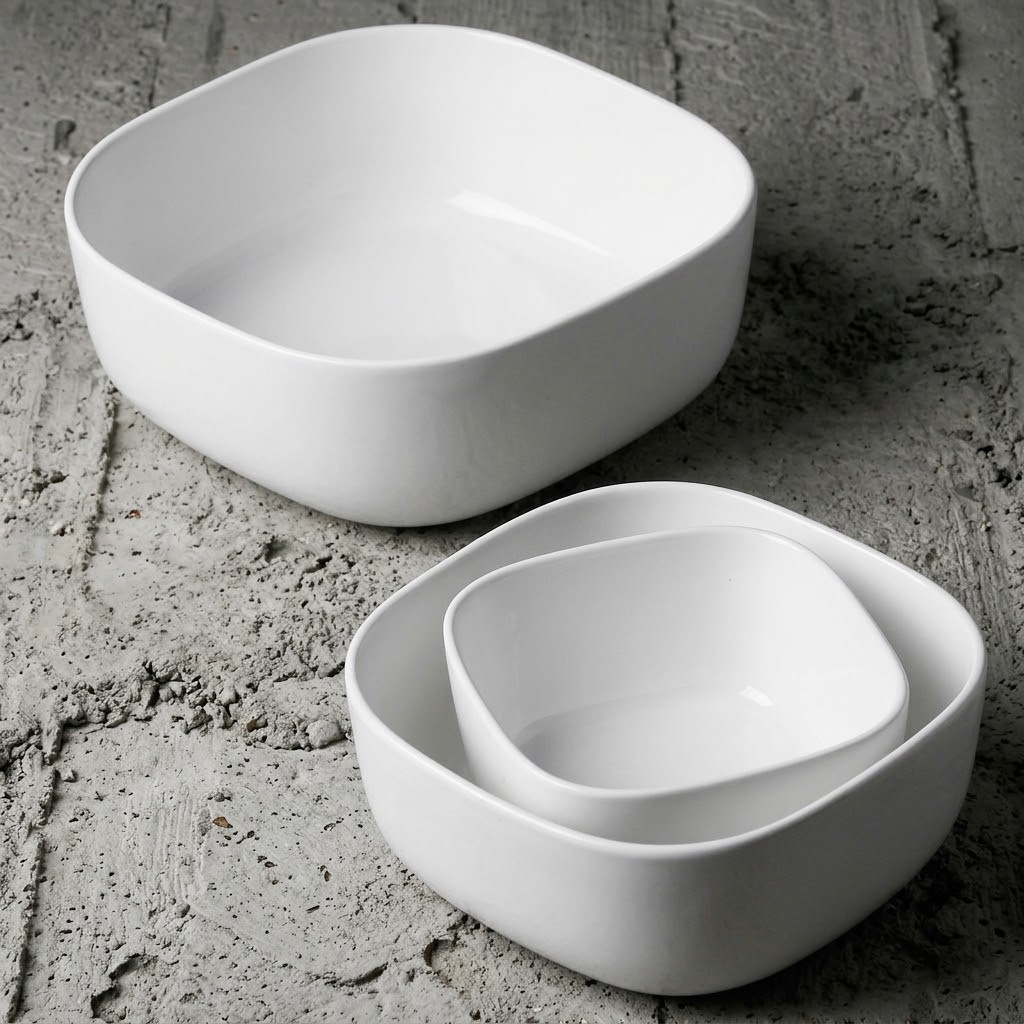 루비니 도자기 사각 샐러드볼 포케볼 포케 그릇 보울 25cm, 화이트 - 상세 이미지 2