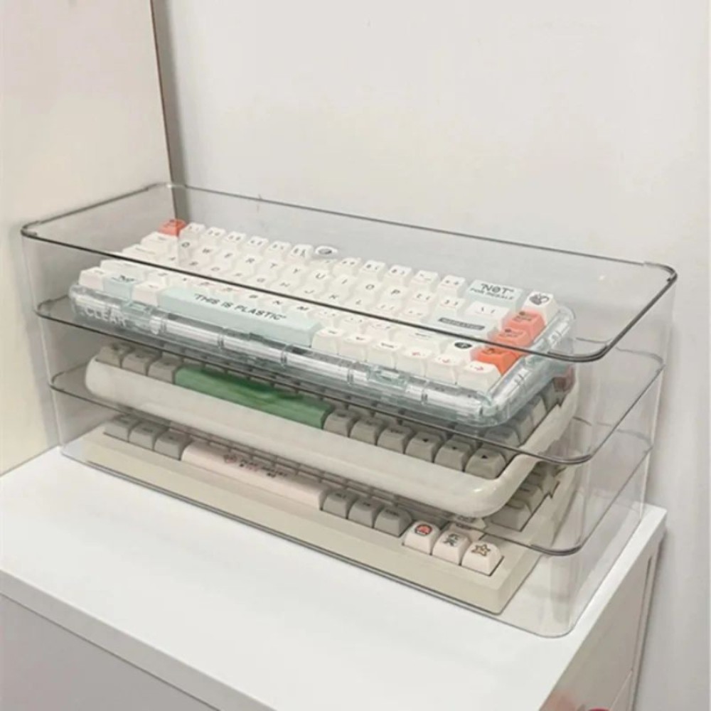 아크릴 키보드 보관함 먼지커버 진열대 다층 데스크탑 정리함 3단키보드보관함 1x1크기 1개 - 상품 이미지