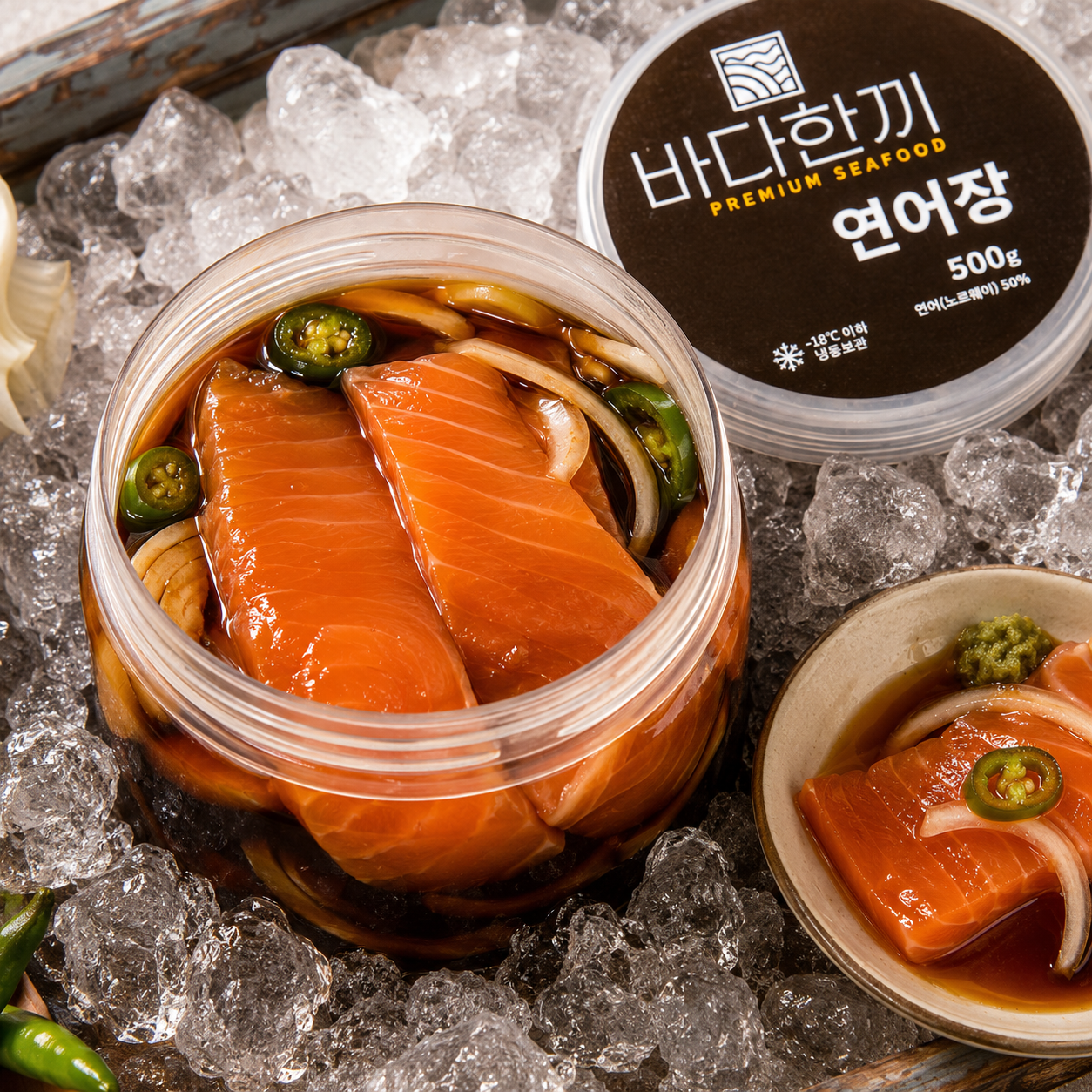 바다한끼 신선한 생 연어로 만든 연어장 500g 밥도둑 특제 간장 한끼 반찬 - 상품 이미지