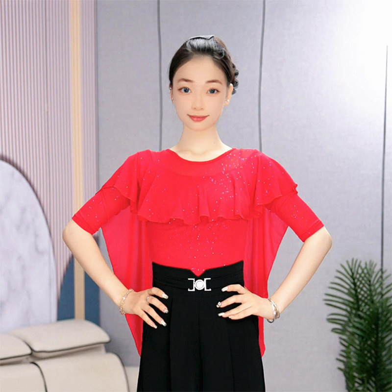 라틴 왈츠 댄스옷 여성 사교 스포츠 라인 댄스 상의 공연복 - 상품 이미지