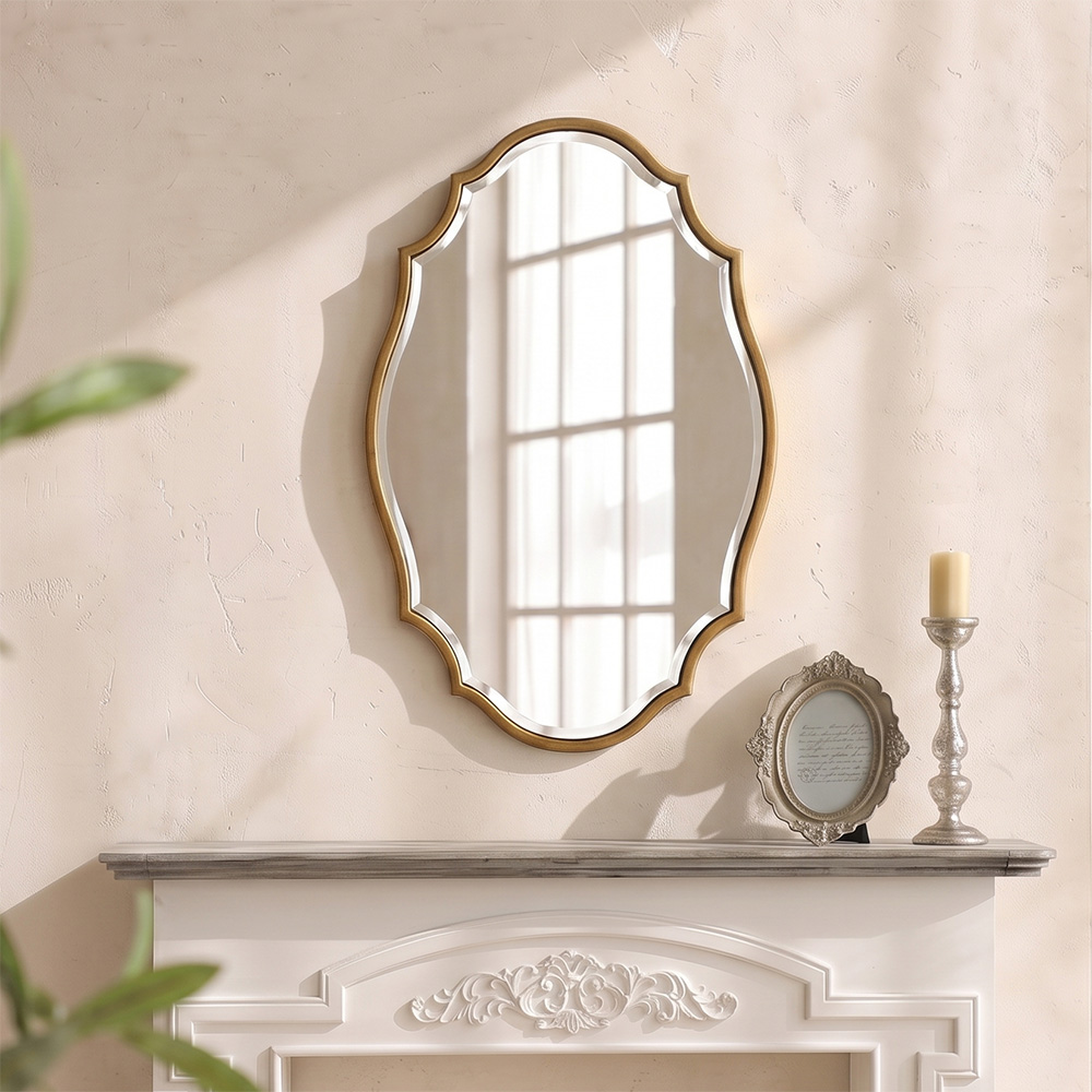 디아나 골드 우드 프레임 인테리어 벽거울 벽걸이 엔틱 빈티지 거실 현관 화장대 타원 거울 - 상세 이미지 2