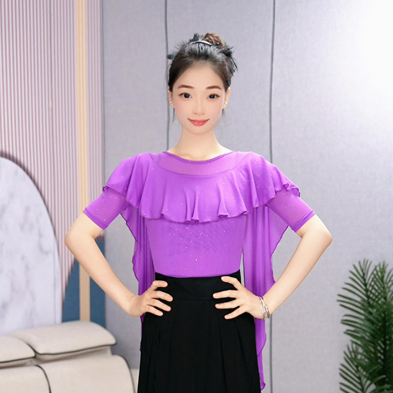라틴 왈츠 댄스옷 여성 사교 스포츠 라인 댄스 상의 공연복 - 상세 이미지 2