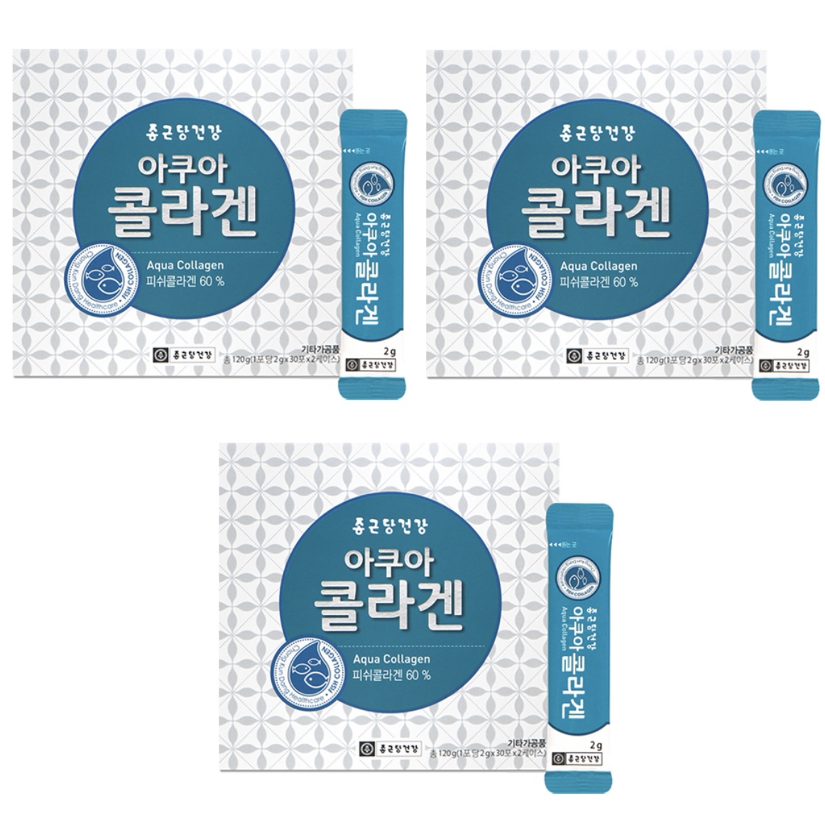 종근당건강 아쿠아 콜라겐 프리미엄 피부 이너뷰티 영양제 60포, 3개