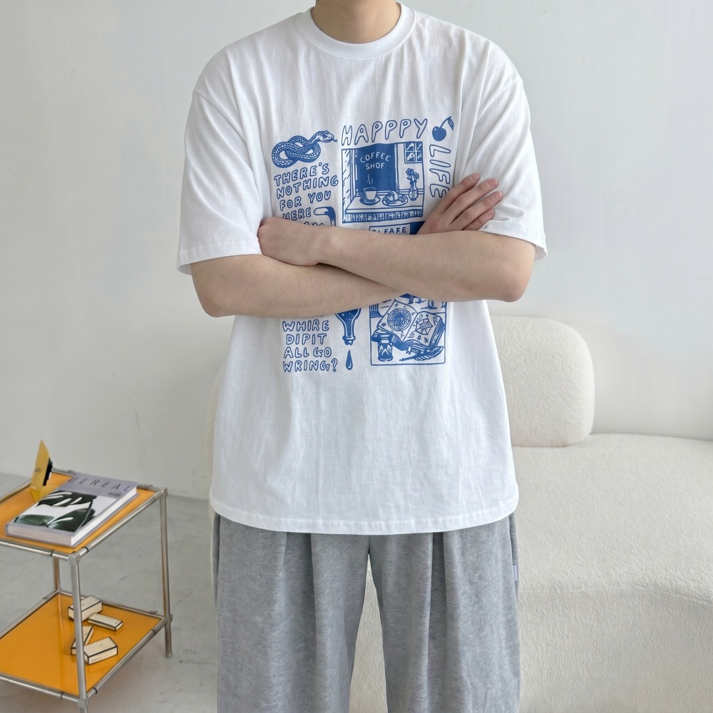오버핏 반팔 라운드티셔츠 면티 드로잉 나염 프린팅 이너티 이미지 8