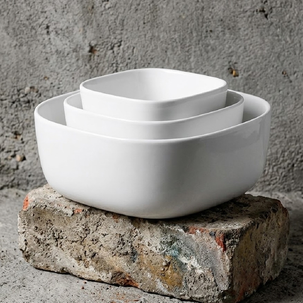 루비니 도자기 사각 샐러드볼 포케볼 포케 그릇 보울 25cm, 화이트 - 상세 이미지 4