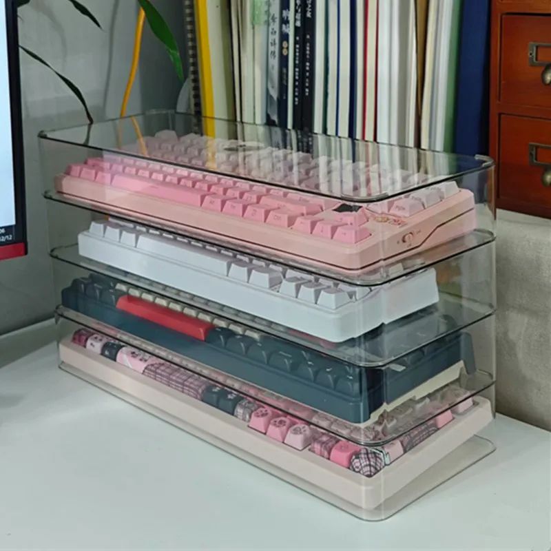 아크릴 키보드 보관함 먼지커버 진열대 다층 데스크탑 정리함 3단키보드보관함 1x1크기 1개 - 상세 이미지 2