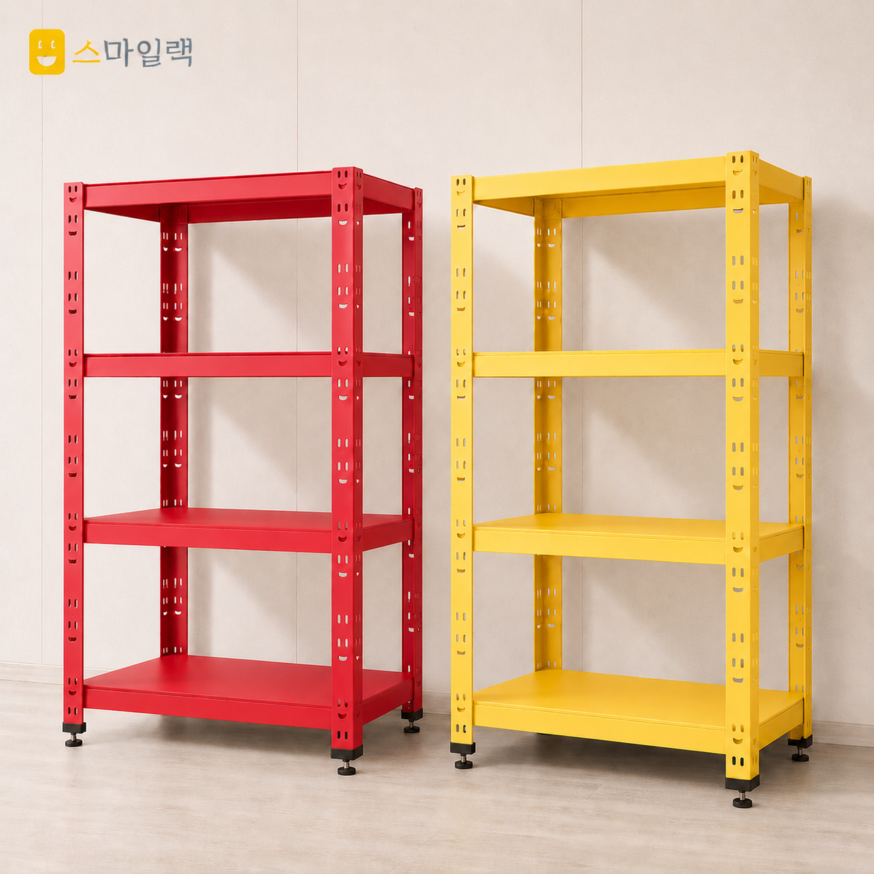 스마일랙 철제선반 조립식 앵글 베란다 세탁기 무볼트 경량 창고 레드 50x30x120 4단 - 상품 이미지