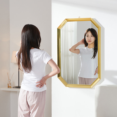 대형 와이드 인테리어 전신거울 스탠드 벽걸이 골드, 팔각 600x900mm