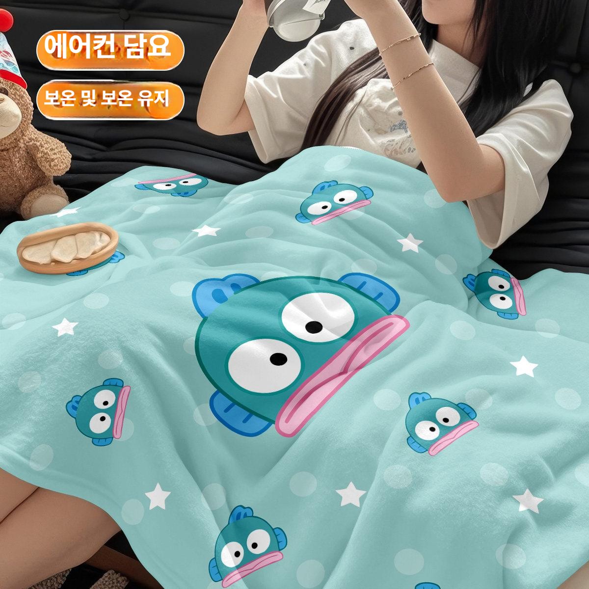한교동 무릎담요 플란넬 숄 낮잠 사무실 학생 기숙사 블랭킷 겨울 방한 덮개 패브릭 이불 블루 80x120cm - 상품 이미지