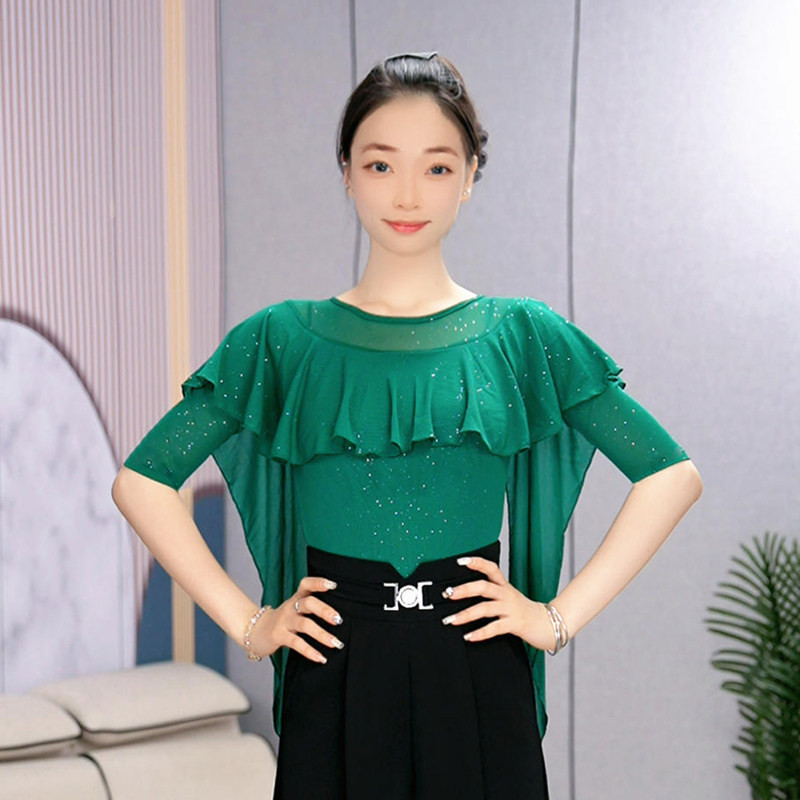 라틴 왈츠 댄스옷 여성 사교 스포츠 라인 댄스 상의 공연복 - 상세 이미지 4