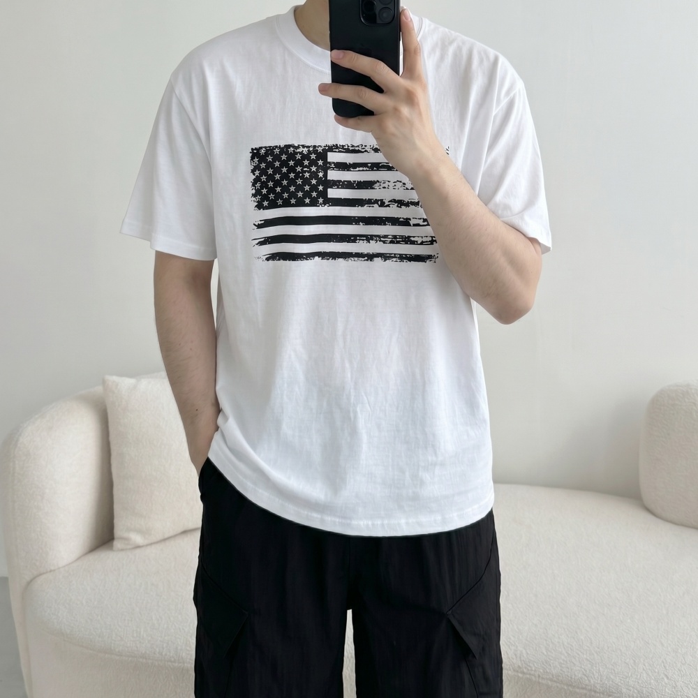 성조기 프린팅반팔티 나염 오버핏 라운드 티셔츠 이미지 8