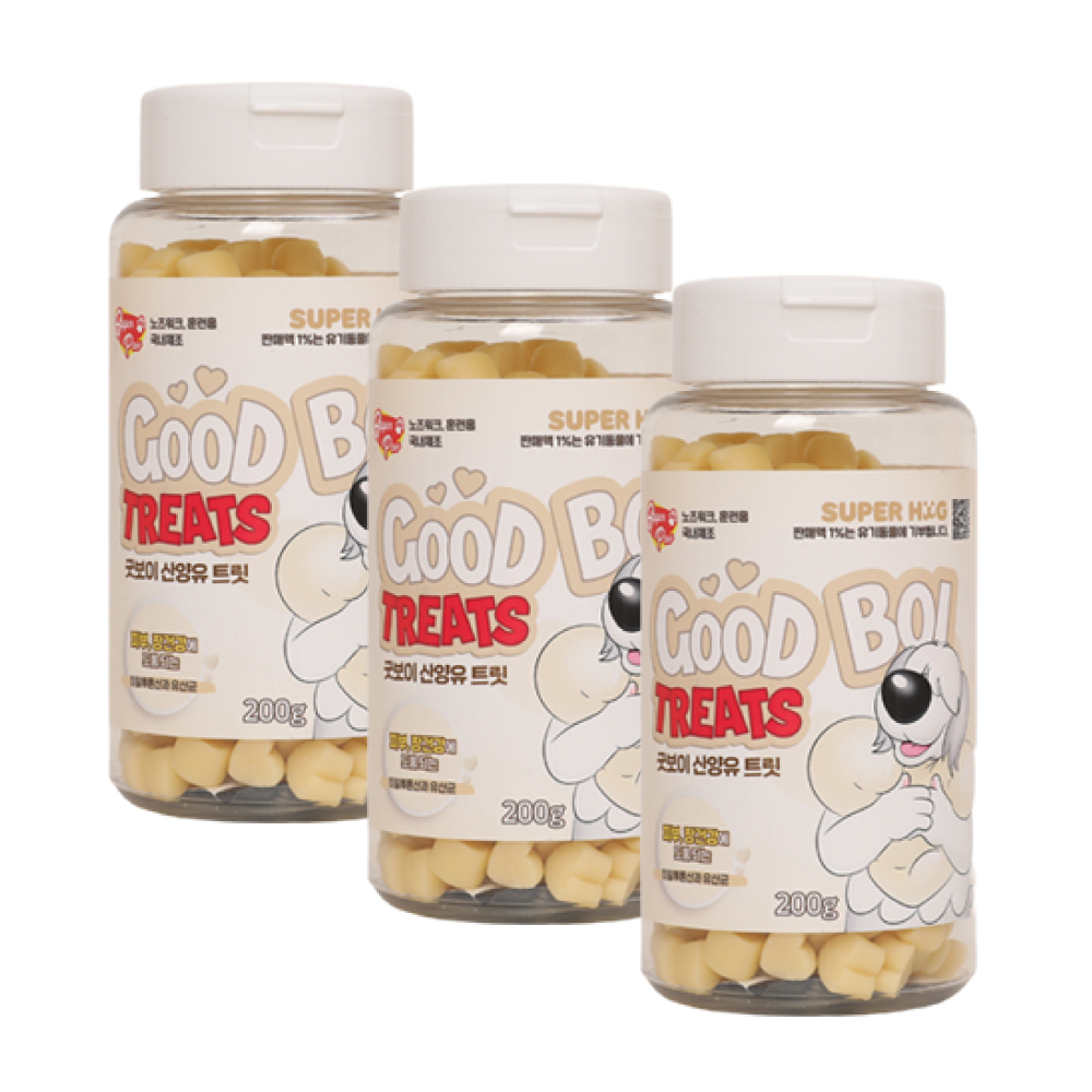 슈퍼포우 강아지 다이어트 간식 저칼로리 저알러지 노즈워크 굿보이 트릿 산양유, 200g, 3개 - 상품 이미지