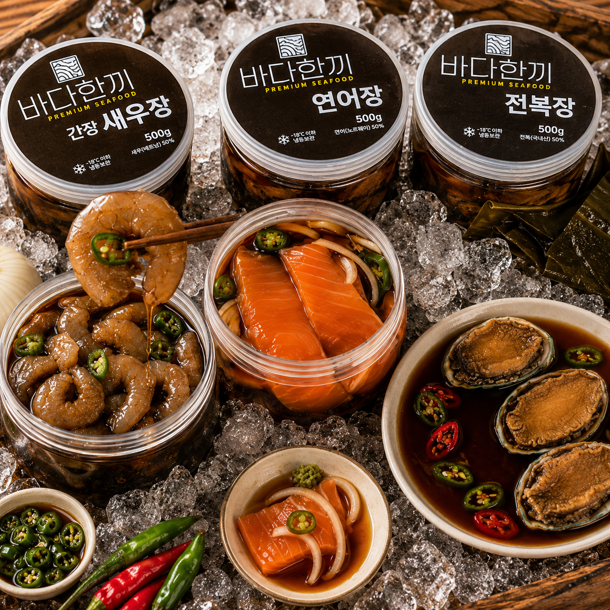 바다한끼 밥도둑 세트 (전복장+연어장+새우장) - 상품 이미지