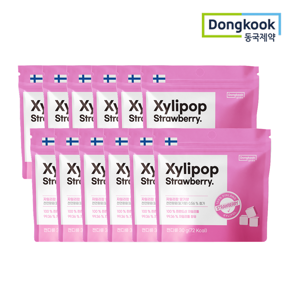 동국제약 자일리톨 무설탕 캔디 자일리팝 사탕 딸기, 30g, 12개 - 상품 이미지