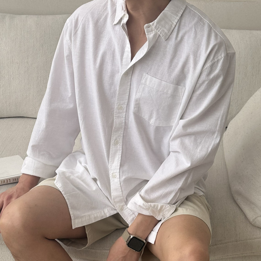 남자 셔츠 오버핏 흰색 쿨 여름 남방 난방 남성 린넨 셔츠