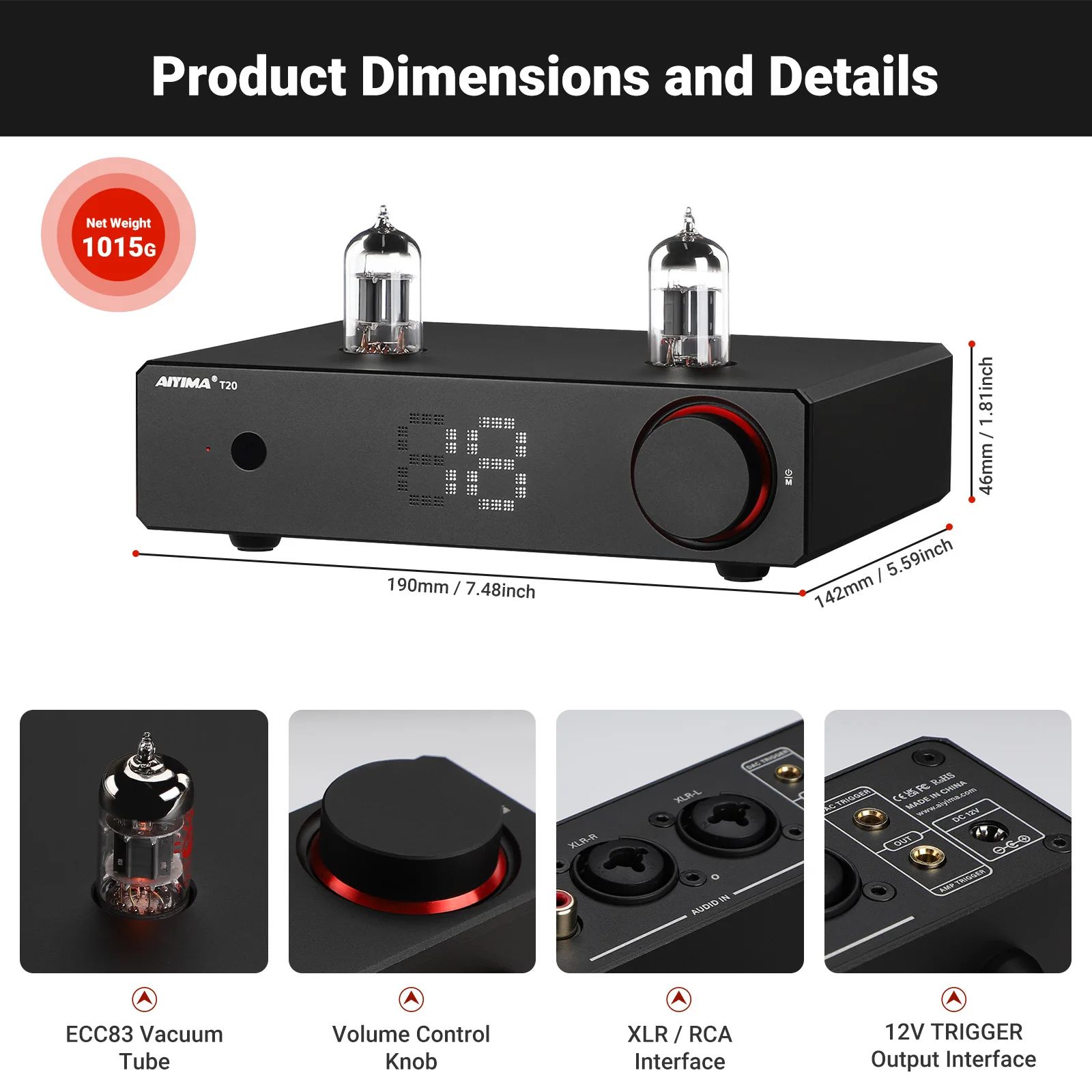 AIYIMA T20 진공관 프리앰프 LME49720 OPA1612 XLR RCA 트리거 With EU Plug - 상세 이미지 5
