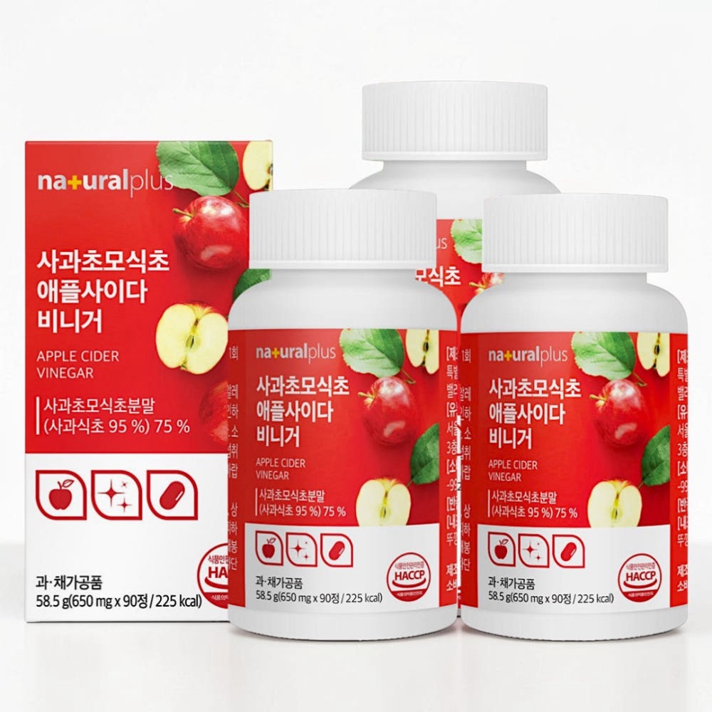 내츄럴플러스 사과초모식초 애플사이다비니거 기타건강보조식품 3개월분 90정, 3개 - 상품 이미지