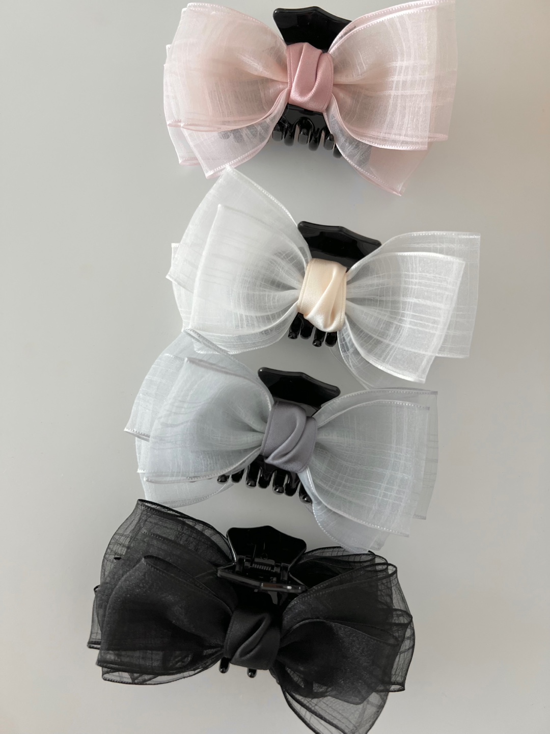 집게핀 피오나 체크 시스루 빅 리본 올림머리 반달 왕 핸드메이드 쉬폰 여름악세서리 - 상세 이미지 2