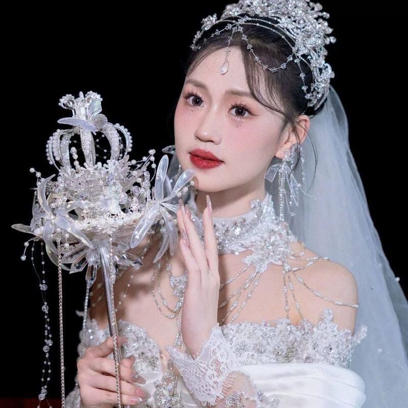 웨딩 부케 세트 왕관 지팡이 신부 결혼식 소품 DIY A - 상세 이미지 2