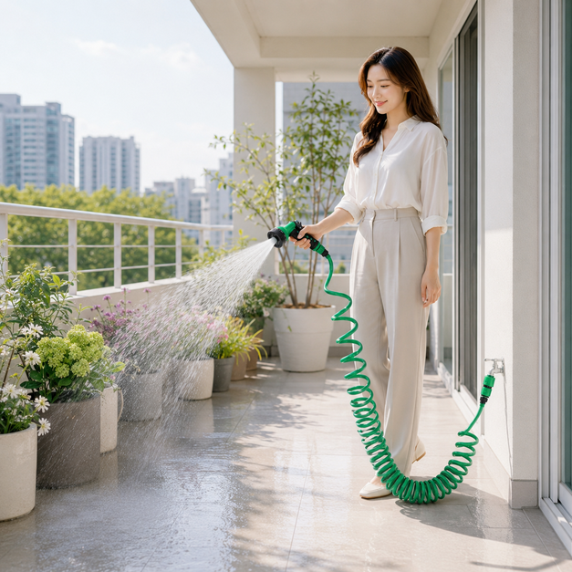 코일호스 고압분사기 세차호스 베란다 욕실 정원 청소 물호스 7.5M 15M 30M - 상세 이미지 4