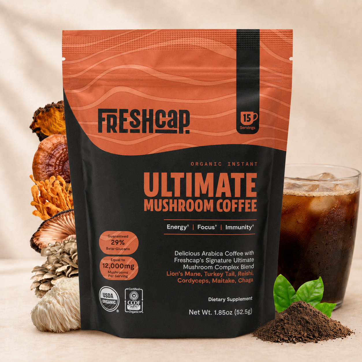 차가버섯커피 프리미엄 노루궁뎅이버섯 FreshCap 베타글루칸 머쉬룸커피 53g, 1개 - 상품 이미지
