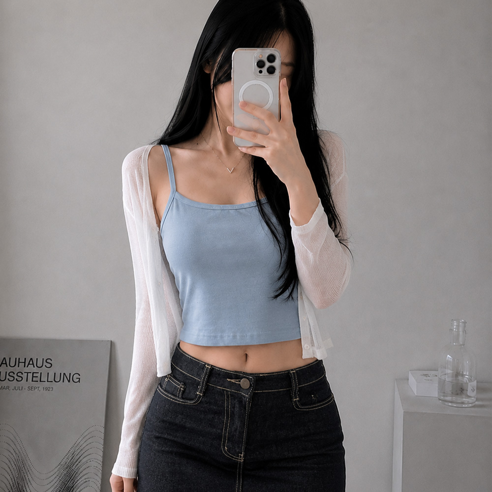 핑크앤다이아 스무드 스퀘어 크롭탑 골지 레이어드 민소매 데일리 이너웨어 여성용 - 상세 이미지 2