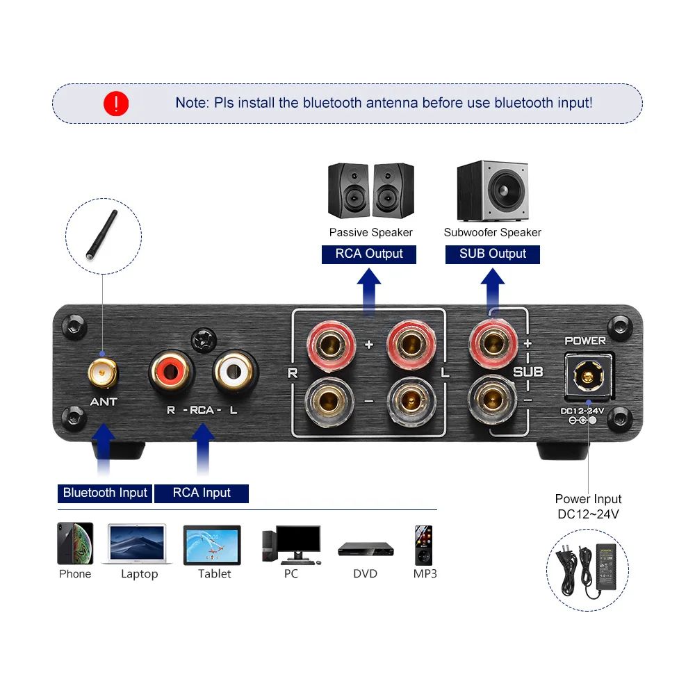 AIYIMA TPA3116 블루투스 서브우퍼 HiFi Black With US Plug - 상세 이미지 3