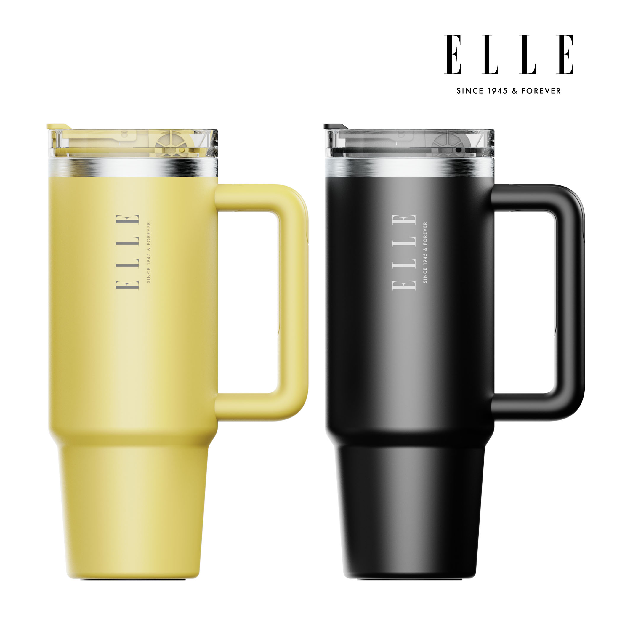 엘르 시그니처 텀블러 대용량 차량용 스텐 1+1 900ml, 옐로우+블랙, 1개 - 상품 이미지