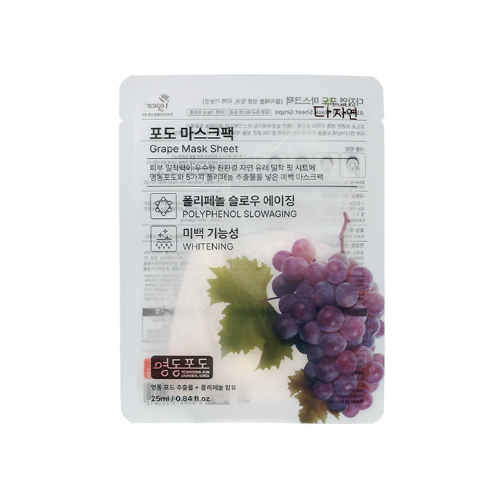 자연의벗 다자연 영동 포도 마스크팩 1매 보습 미백 맑은 피부 수분감 잡티케어 천연 - 상품 이미지