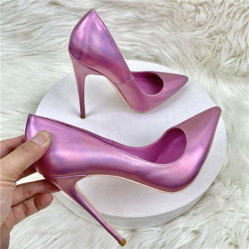 12cm 스틸레토힐 펌프스 뽀족한 핑크 하이힐 - 상세 이미지 3