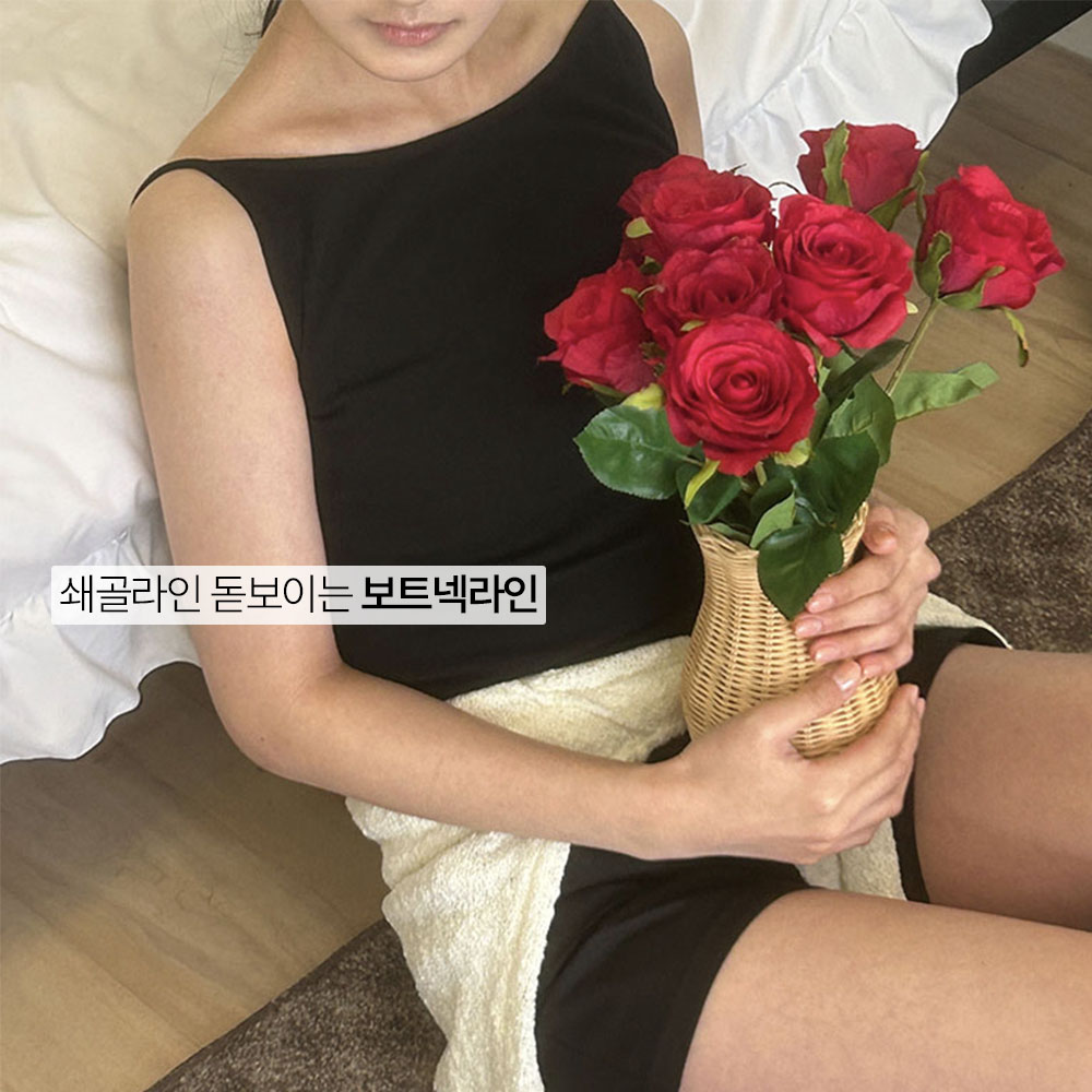 부유방커버나시 백리스 골지 일자 민소매 블랙, FREE(One size) - 상세 이미지 5