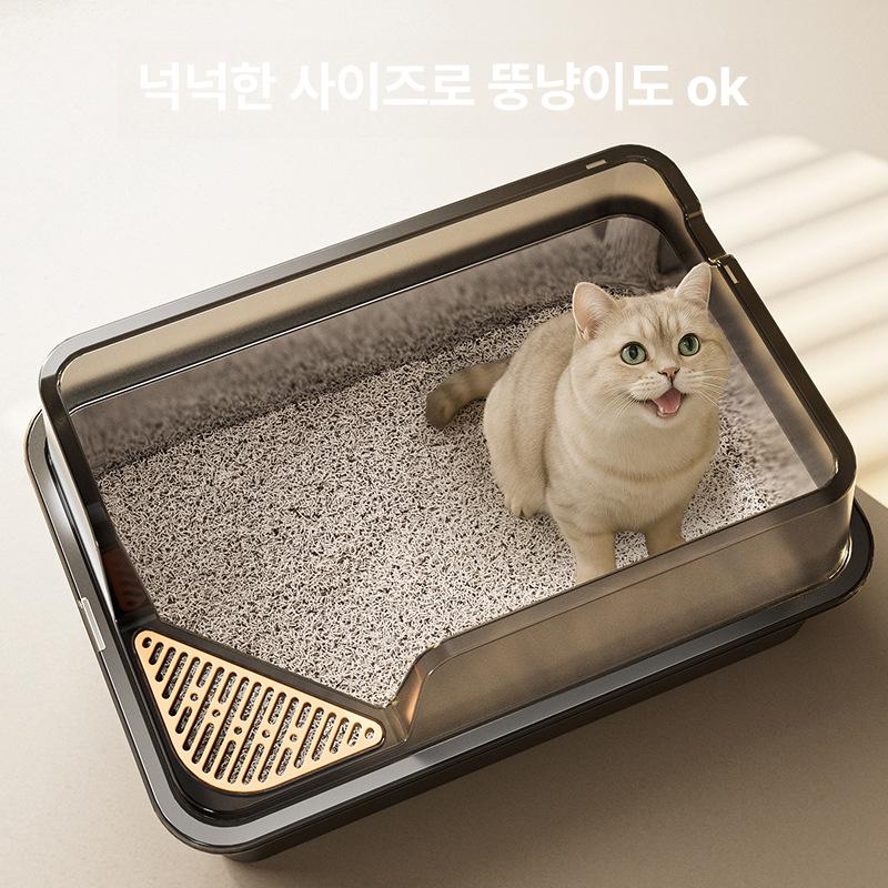 대형 반밀폐 고양이 화장실 스테인레스 변기 고양이용 자이언트 진회색 경사 개방형 60x40x24cm - 상세 이미지 2