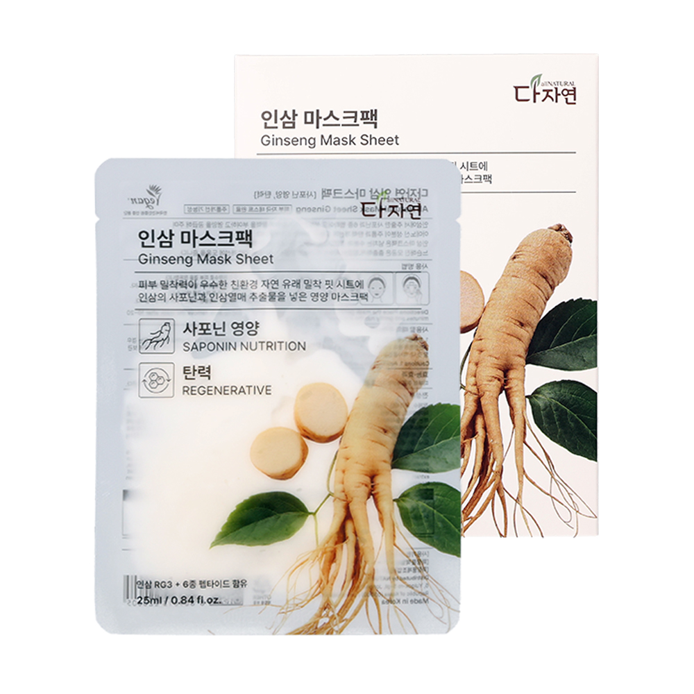 자연의벗 다자연 인삼 마스크팩 13매 1일1팩 팔자 목 탄력 주름 개선 피부 보습 사포닌 - 상품 이미지