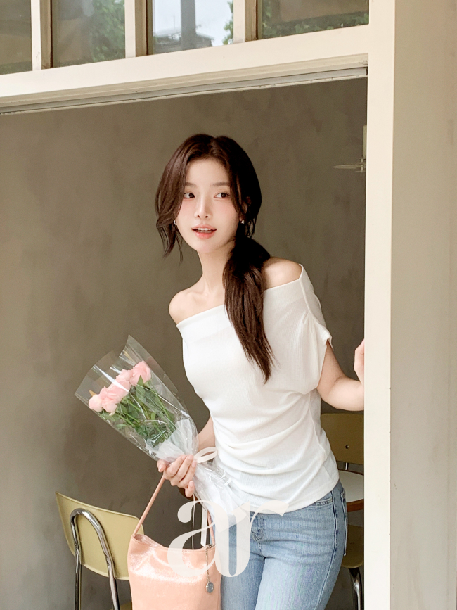 (국내제작) 드레이프 언발 오프숄더 골지 셔링 티셔츠 ts5040 이미지 7